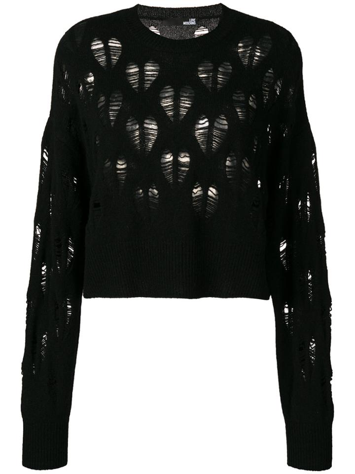 Love Moschino Distressed Heart Jumper - Black