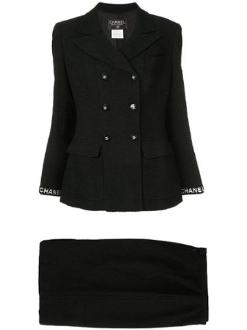 Chanel Vintage Cc Logo Long Sleeve Jacket Skirt Suits - Black