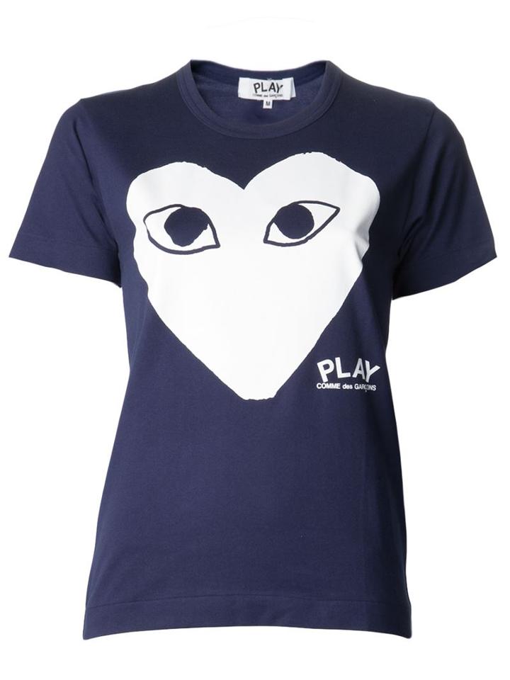 Comme Des Garçons Play Heart Print T-shirt, Women's, Size: Medium, Blue, Cotton