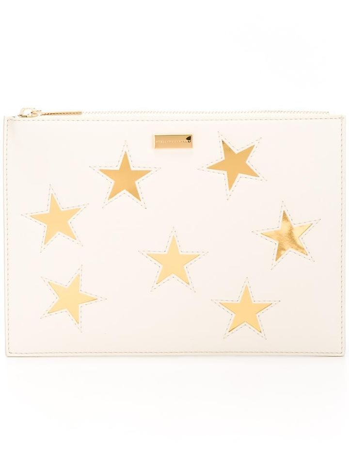 Stella Mccartney - Embroidered Star Clutch Bag - Women - Polyurethane - One Size, Women's, White, Polyurethane