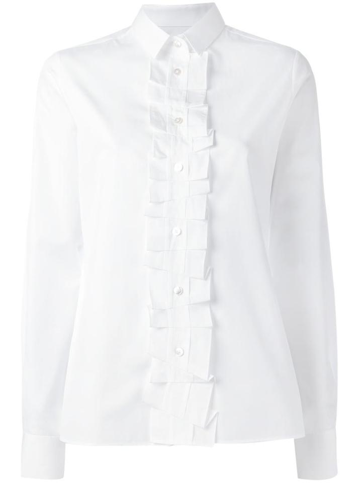 Maison Margiela Ruffled Placket Shirt, Women's, Size: 44, White, Cotton