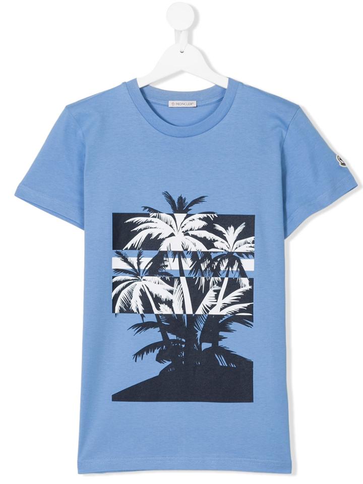 Moncler Kids Palm Tree Print T-shirt - Blue