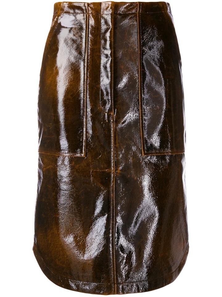 Erika Cavallini Patent High Waist Skirt - Brown
