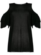P.a.r.o.s.h. Dropped Shoulder Frill Sleeves Blouse - Black