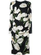 Dolce & Gabbana Tulip Print Dress, Women's, Size: 48, Black, Silk/spandex/elastane