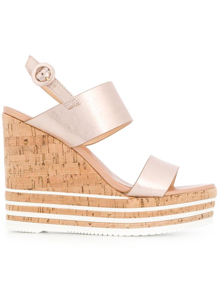 Hogan Strappy Striped Wedge Sandals - Pink & Purple