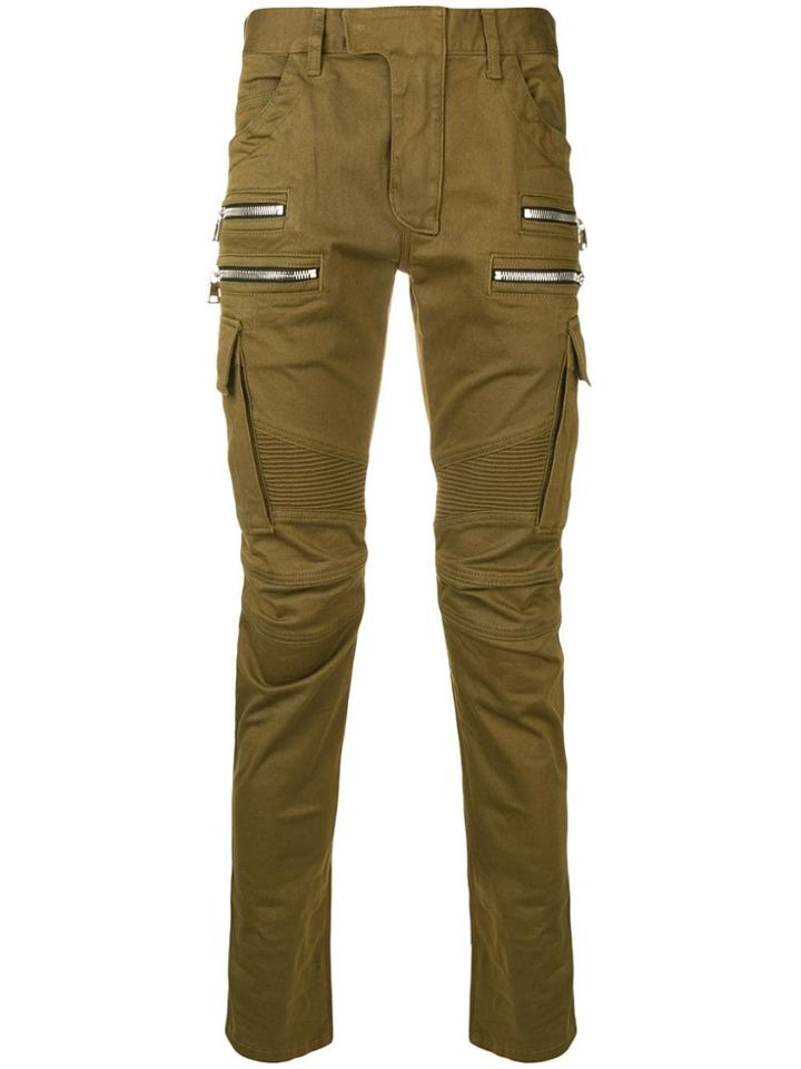 Balmain Zip Pockets Biker Jeans - Green