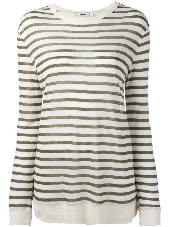 T By Alexander Wang Striped Top, Women's, Size: Medium, Green, Linen/flax/viscose