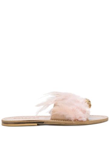 Solange Feathered Slide Sandals - Pink