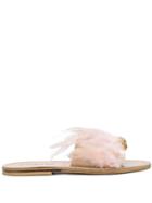 Solange Feathered Slide Sandals - Pink