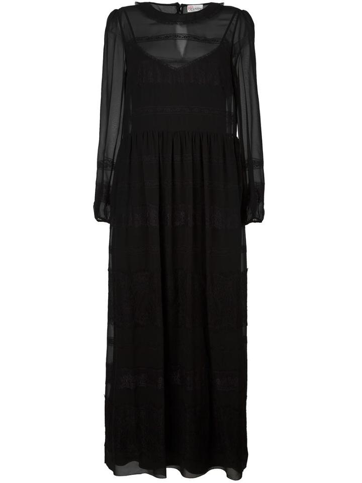 Red Valentino Sheer Lace Insert Dress, Women's, Size: 44, Black, Polyester/polyamide