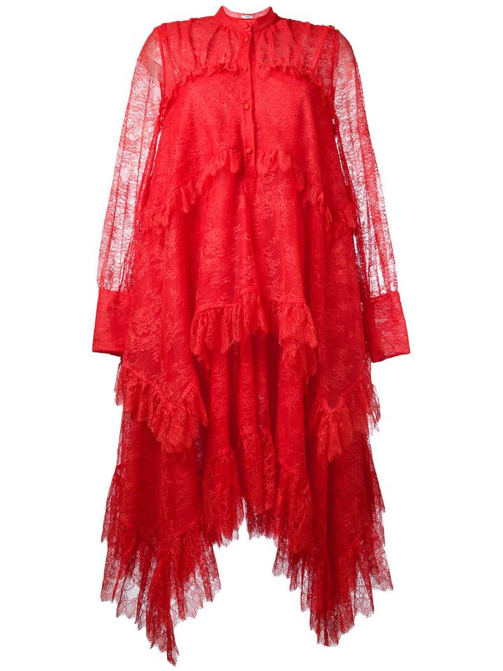 Erdem - Long Sleeve Lace Dress - Women - Silk/polyester - 10, Red, Silk/polyester