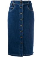 Moschino Buttoned Pencil Denim Skirt - Blue