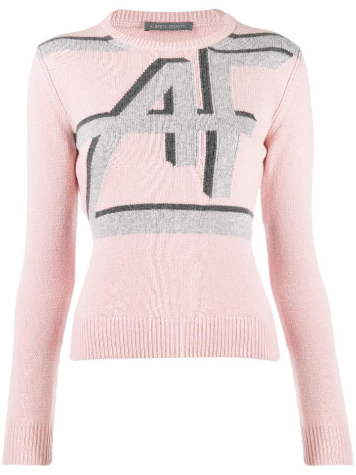 Alberta Ferretti Logo Print Knitted Sweater - Pink