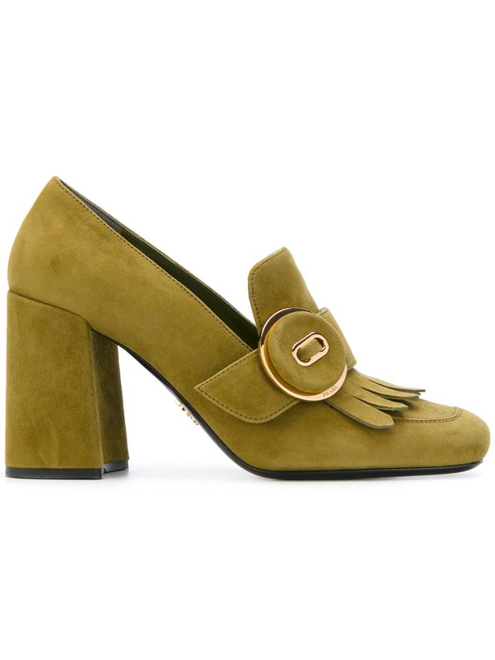 Prada Buckled Block Heel Loafers - Green
