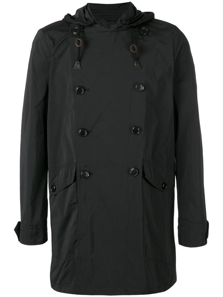 Aspesi Hooded Double Breasted Coat, Men's, Size: Small, Black, Polyester/polyamide