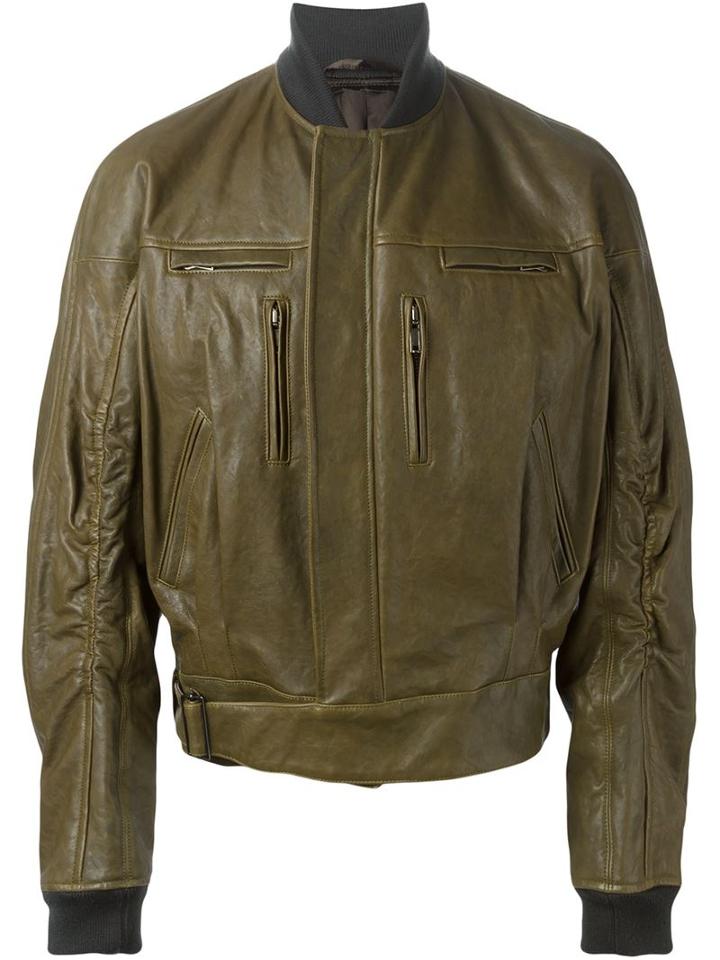 Haider Ackermann Oversized Bomber Jacket, Men's, Size: Small, Green, Cotton/leather/rayon