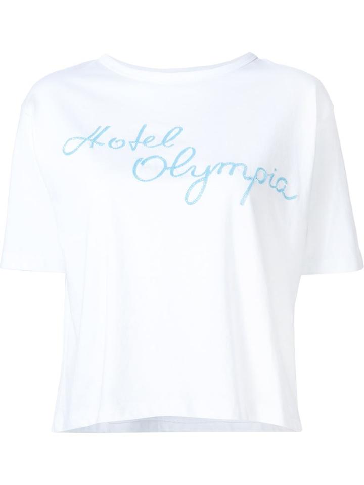 Olympia Le-tan Logo Print T-shirt, Women's, Size: 36, White, Cotton