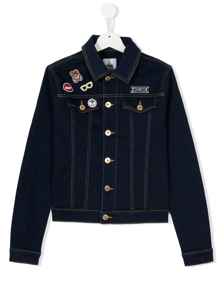 Moschino Kids Logo Embroidered Denim Jacket - Blue