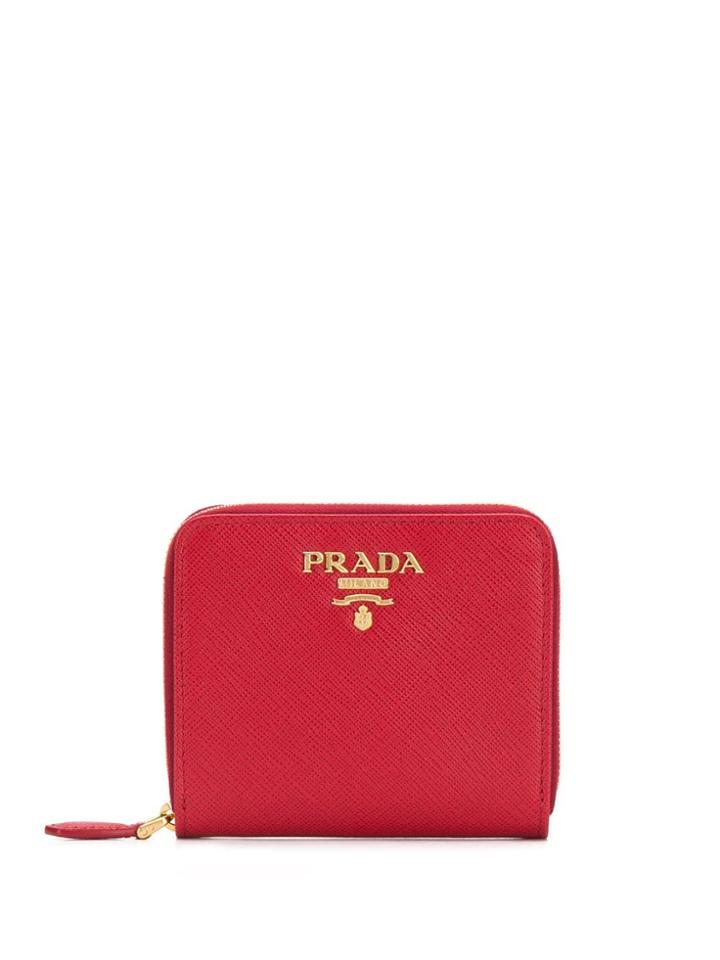 Prada Logo Plaque Zipped Wallet - Red