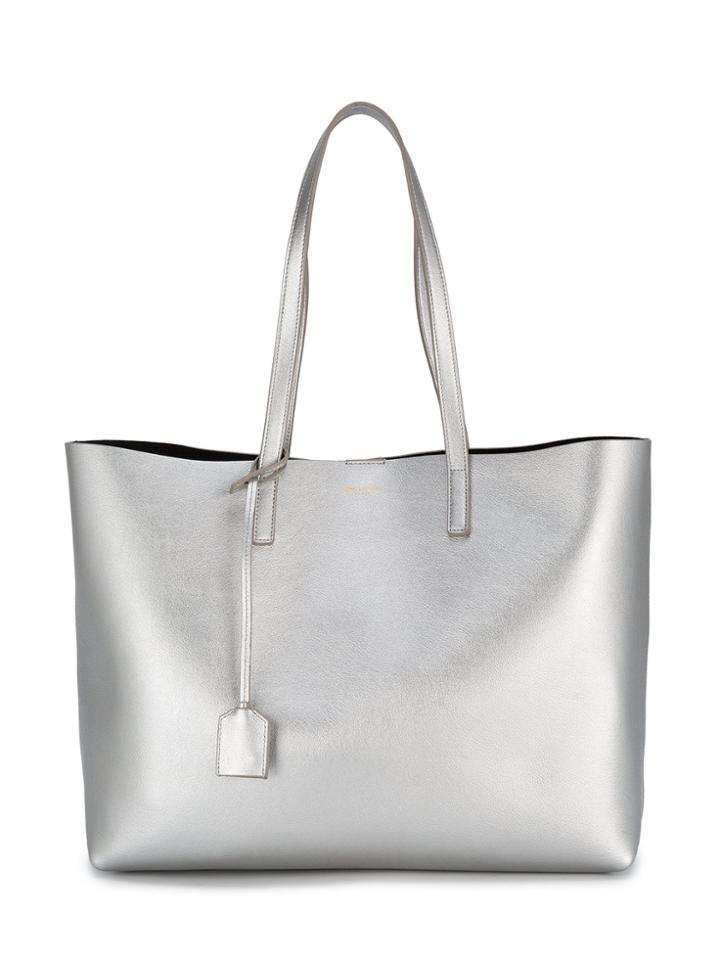 Saint Laurent Silver Leather Shopper Tote Bag - Metallic