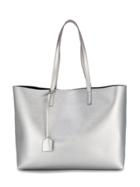 Saint Laurent Silver Leather Shopper Tote Bag - Metallic