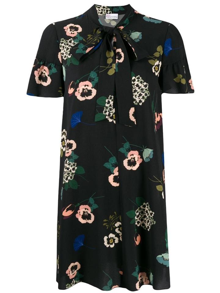 Red Valentino Pussy-bow Floral-print Dress - Black