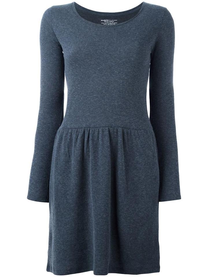 Majestic Filatures Round Neck Flared Dress, Women's, Size: 2, Blue, Cotton/cashmere