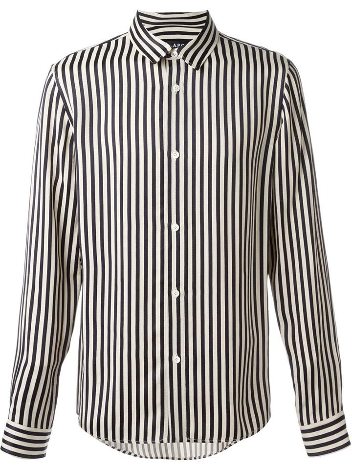 A.p.c. Striped Button Down Shirt, Men's, Size: L, Black, Viscose