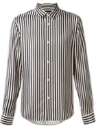 A.p.c. Striped Button Down Shirt, Men's, Size: L, Black, Viscose