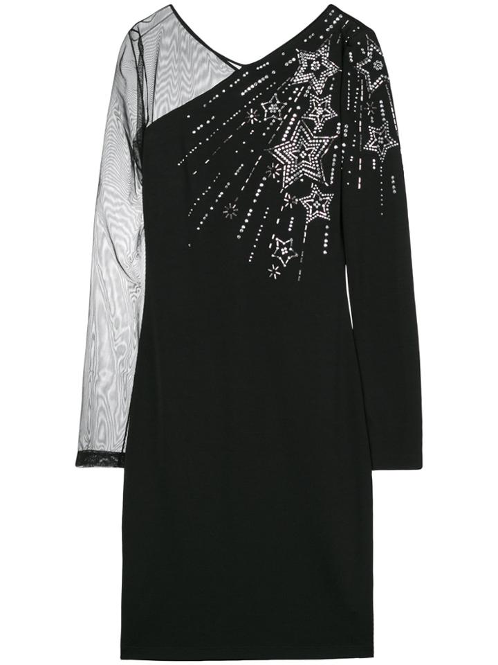 Just Cavalli Embellished Sheer Sleeve Dress - Black