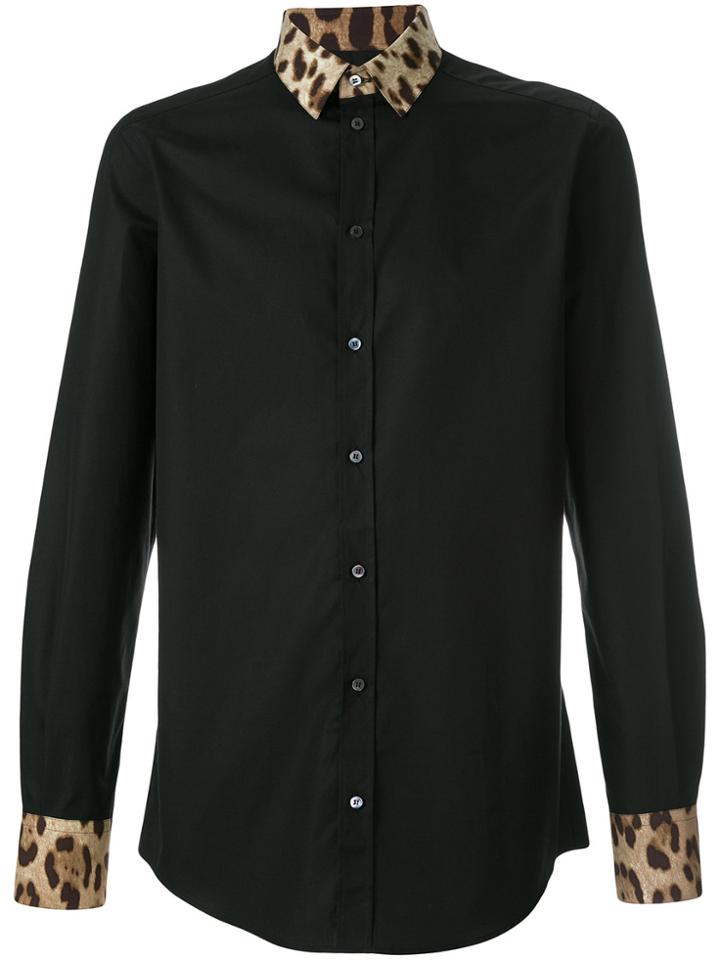 Dolce & Gabbana Leopard Print Collar Shirt - Black
