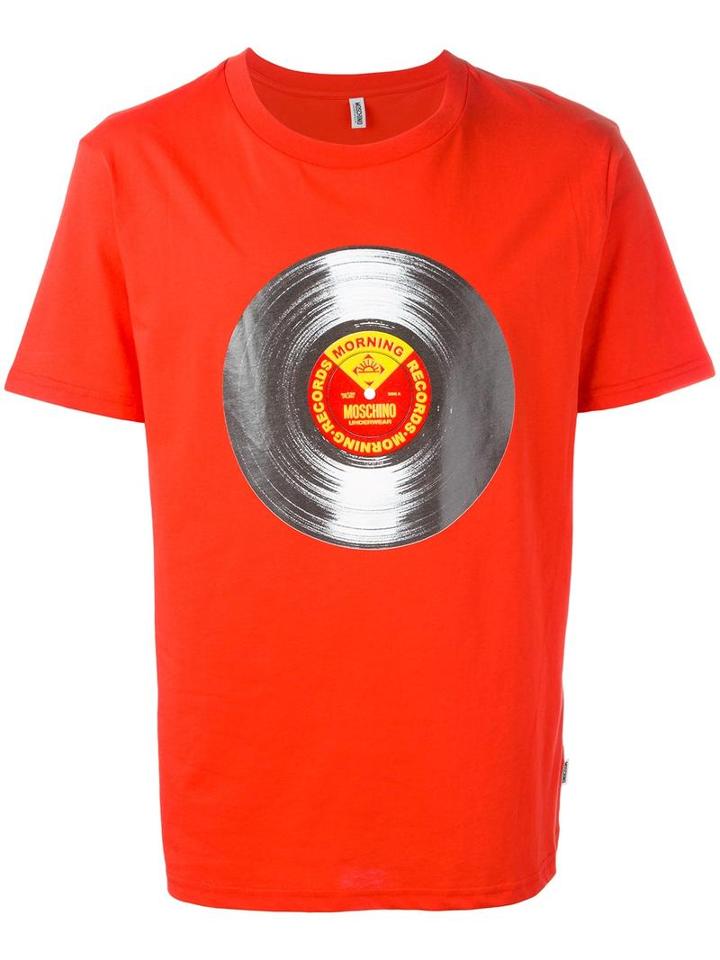 Moschino 'record' Print T-shirt, Men's, Size: Medium, Red, Cotton