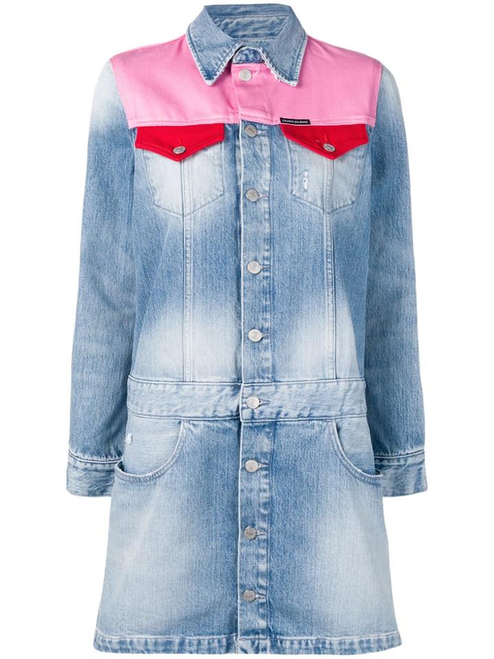 Calvin Klein Jeans Contrasting Panels Denim Dress - Blue