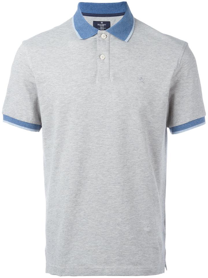 Hackett Contrast Collar Polo Shirt, Men's, Size: Large, Grey, Cotton/spandex/elastane
