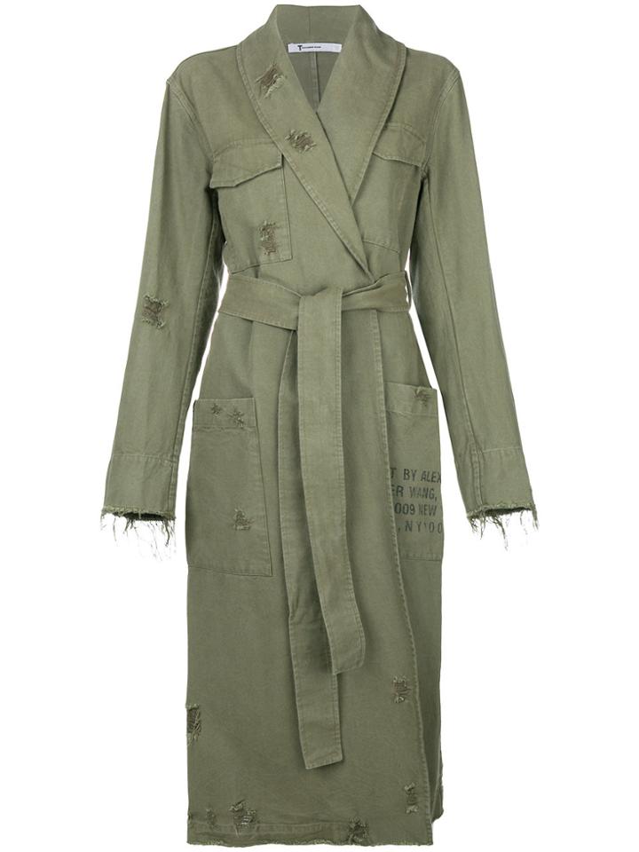 Alexander Wang Distressed Belted Trench Coat - Green