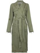 Alexander Wang Distressed Belted Trench Coat - Green