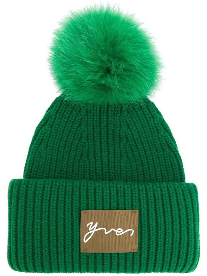 Yves Salomon Accessories Pom Pom Beanie Hat - Green