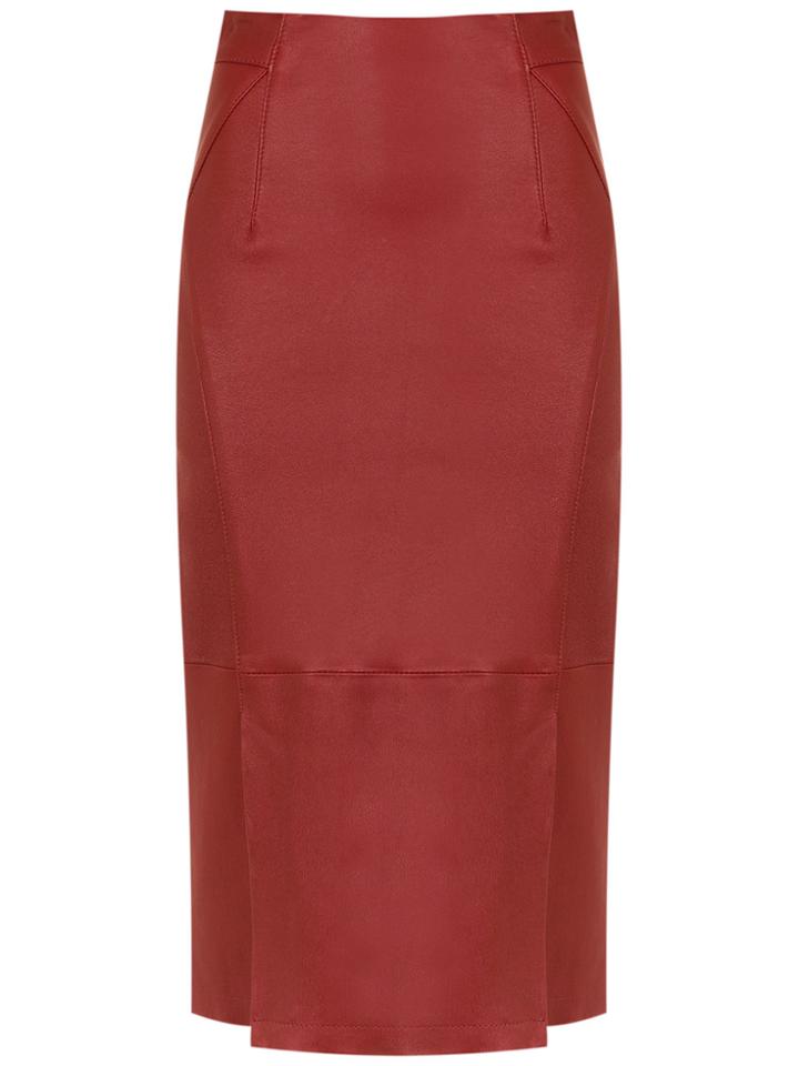 Tufi Duek Midi Leather Skirt - Red