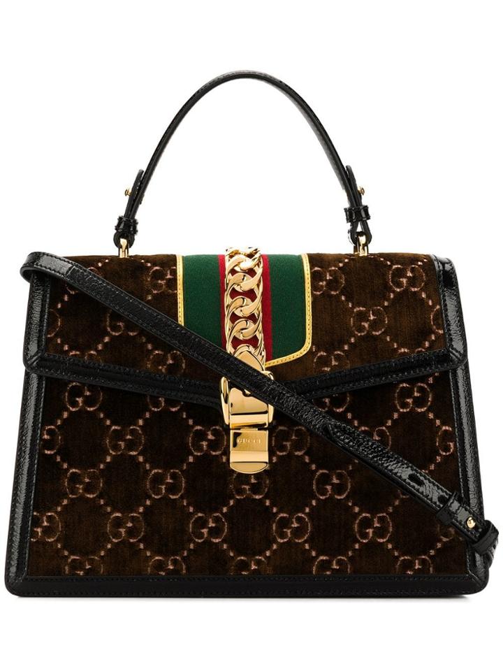 Gucci Sylvie Gg Velvet Tote Bag - Brown