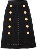 Dolce & Gabbana A-line Buttoned Skirt, Women's, Size: 44, Black, Silk/spandex/elastane/virgin Wool