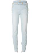 Balmain Decorative Button Skinny Jeans, Women's, Size: 34, Blue, Cotton/spandex/elastane