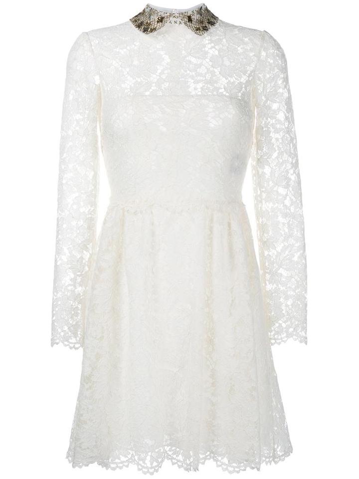 Valentino Embroidered Collar Lace Dress, Women's, Size: 38, White, Silk/cotton/polyamide/viscose