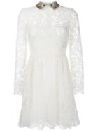 Valentino Embroidered Collar Lace Dress, Women's, Size: 38, White, Silk/cotton/polyamide/viscose