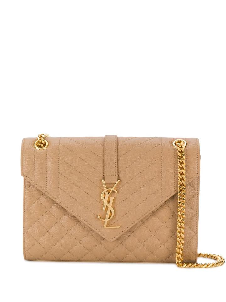 Saint Laurent Quilted Monogram Shoulder Bag - Neutrals