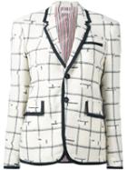 Thom Browne Plaid Formal Blazer, Women's, Size: 38, Nude/neutrals, Silk/wool