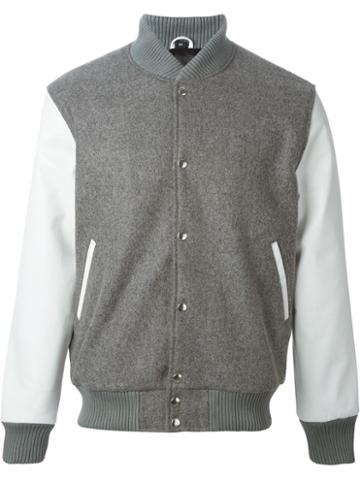 Mki Miyuki Zoku Varsity Bomber Jacket, Men's, Size: Medium, Grey, Leather/nylon/polyester/wool
