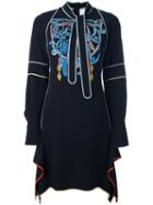 Peter Pilotto Embroidered Neck Tie Dress, Women's, Size: 8, Black, Acetate/viscose/spandex/elastane/polyester