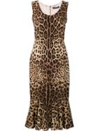 Dolce & Gabbana Leopard Print Peplum Dress, Women's, Size: 42, Brown, Silk/spandex/elastane