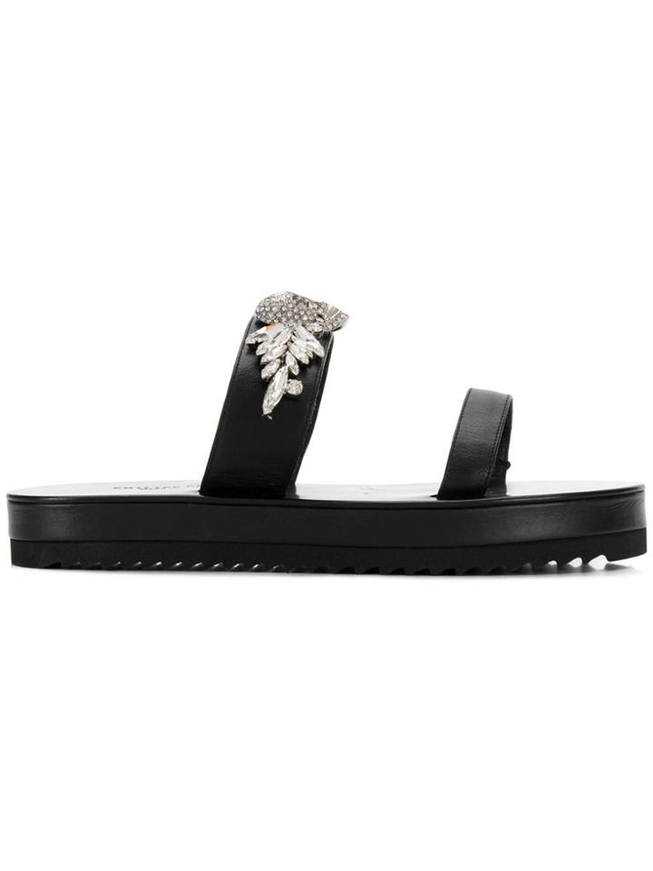 Philipp Plein Crystal Flat Slides - Black